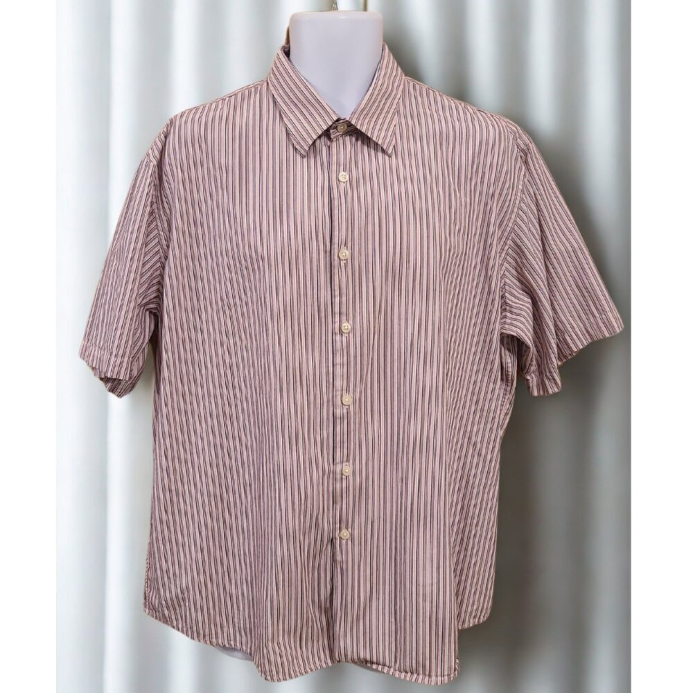 Dockers XL Striped Short Sleeve Shirt Pink White Black Cotton Button-Front - Picture 1 of 8